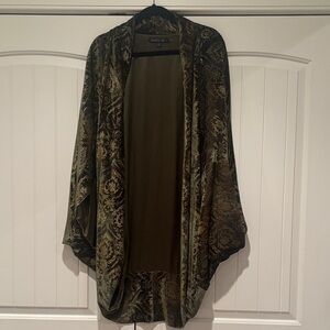 Lafayette 148 New York Elegant Women's Shawl Sweater in Olive, Brown and shimmer